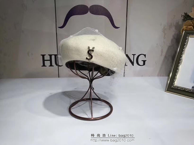 YSL聖羅蘭 專櫃代購款 時尚百搭網紗貝雷帽 LLWJ7457